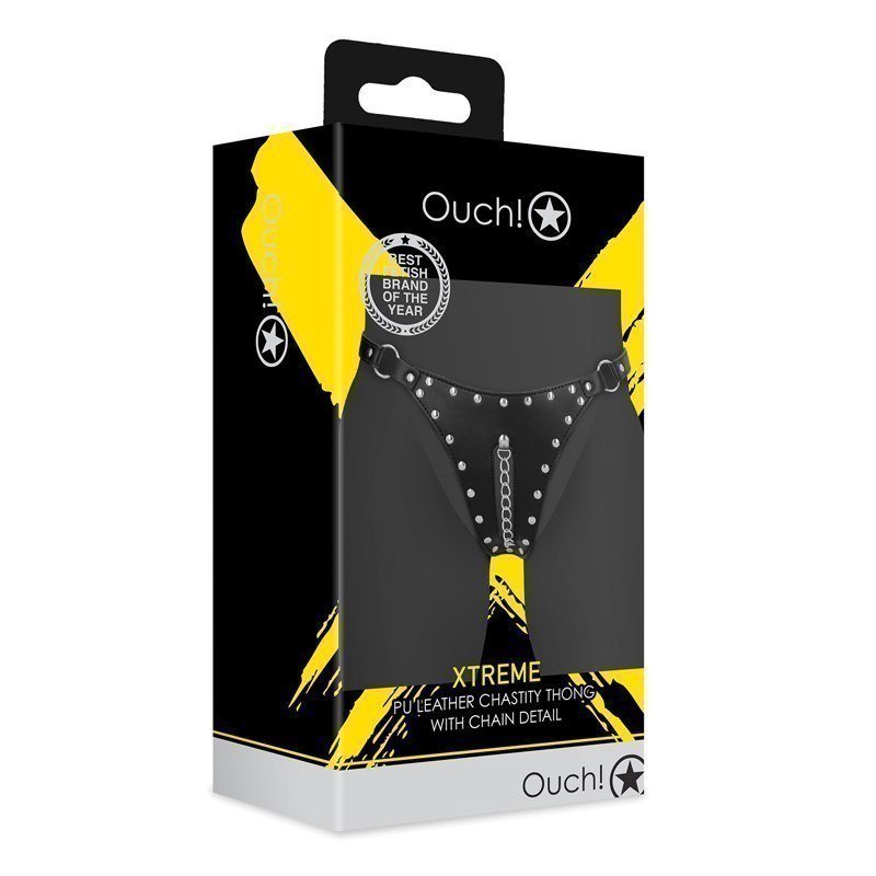Suvaržymo kelnaitės moterims „Xtreme Chastity Thong with Chain Detail“ - Ouch!