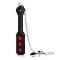 Plakimo mentė - analinis kaištis „Hearts Paddle with Metal Anal Plug“ - Ouch!