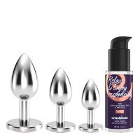 Analinių kaiščių ir lubrikanto rinkinys „Bijou Anal Wet Train Trio Red“