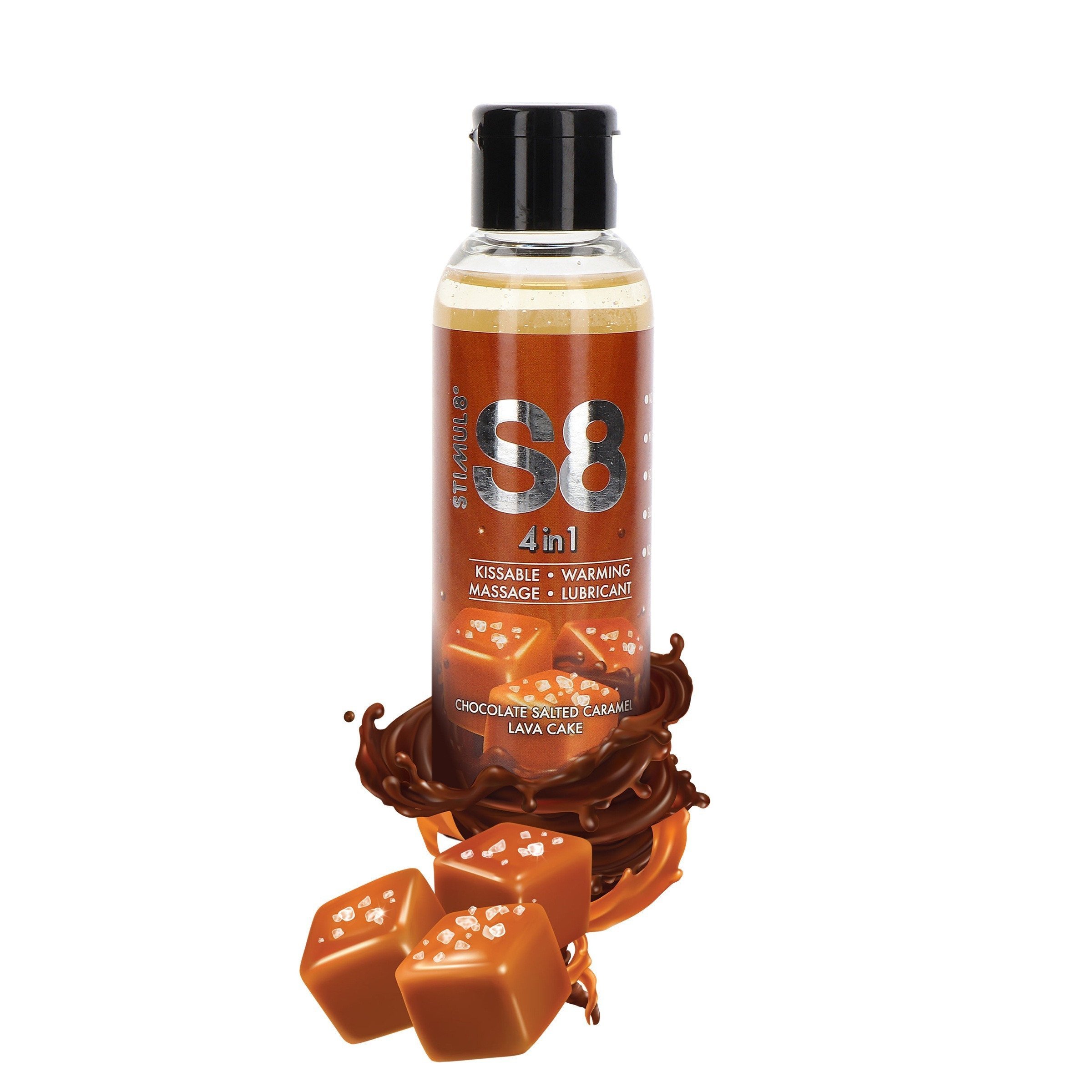 Šildantis masažinis lubrikantas „4 in 1 Chocolate Salted Caramel Lava Cake“, 125 ml - Stimul8