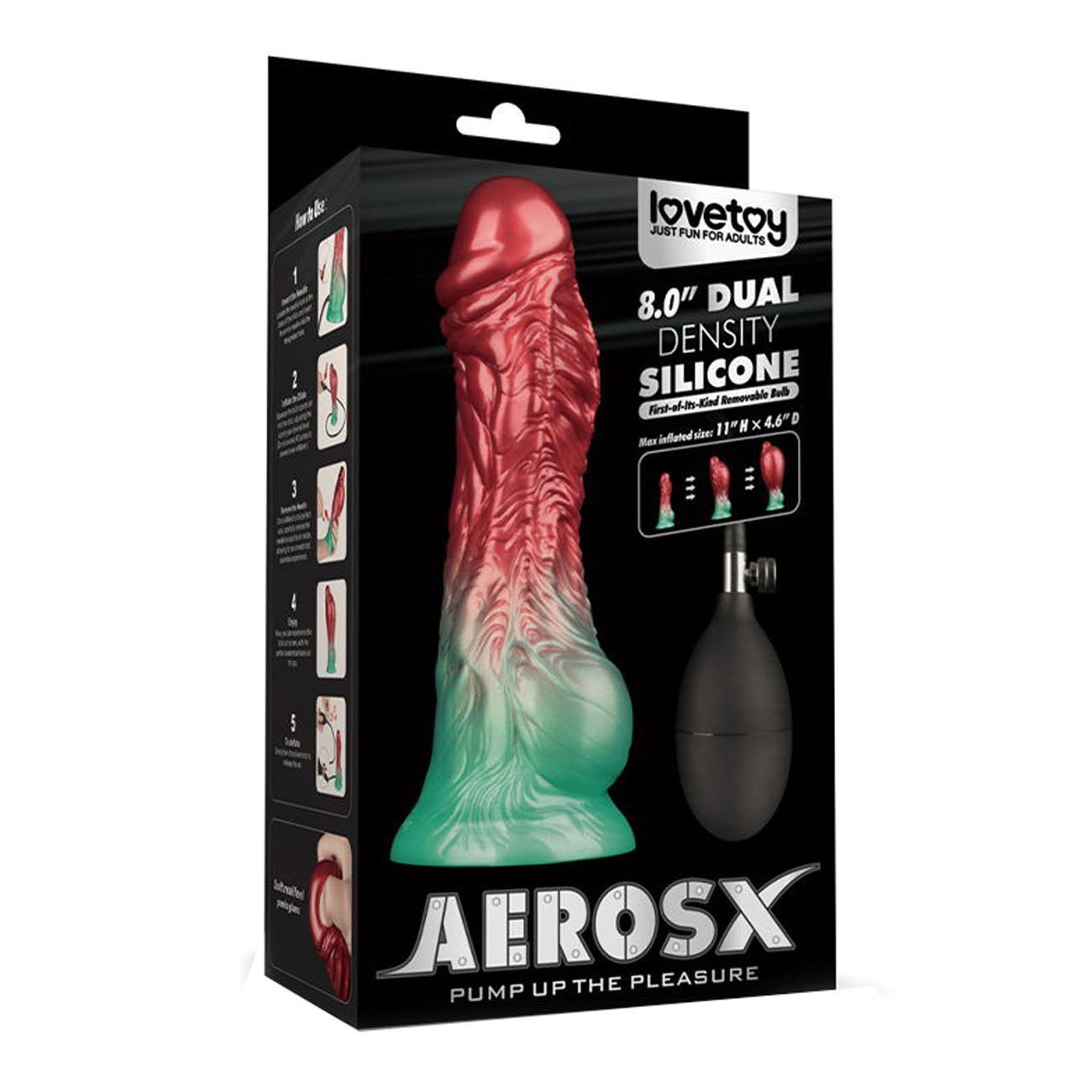 Pripučiamas silikoninis dildo „Aerosx Nr. 8.0 Red/Green“ - Lovetoy