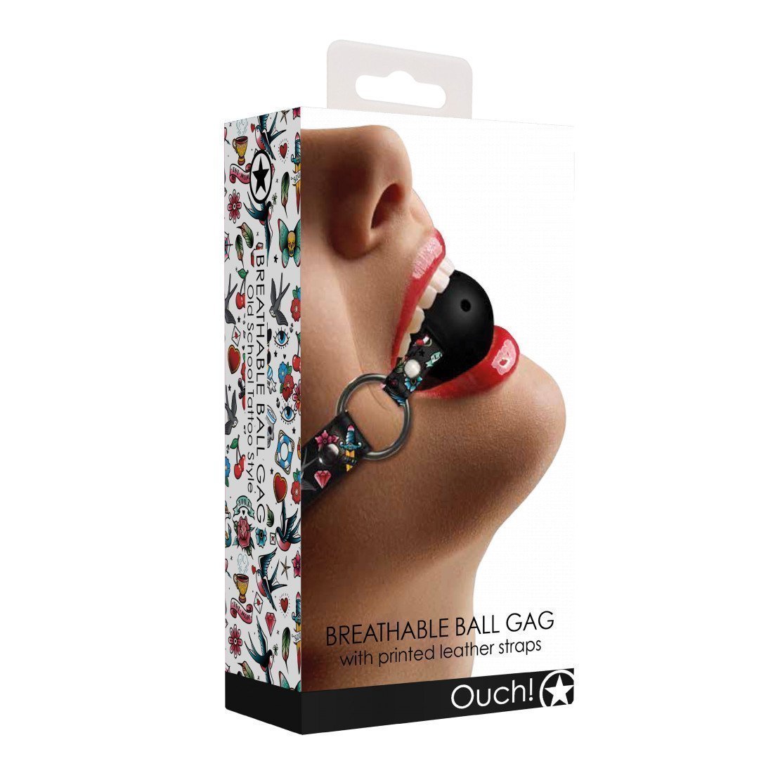 Burnos kaištis „Breathable Ball Gag with Printed Leather Straps“ - Ouch!