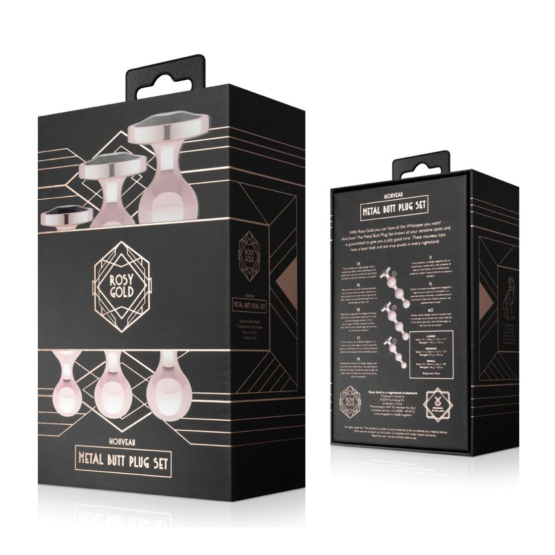 Analinių kaiščių rinkinys „Metal Butt Plug Set“ - Rosy Gold