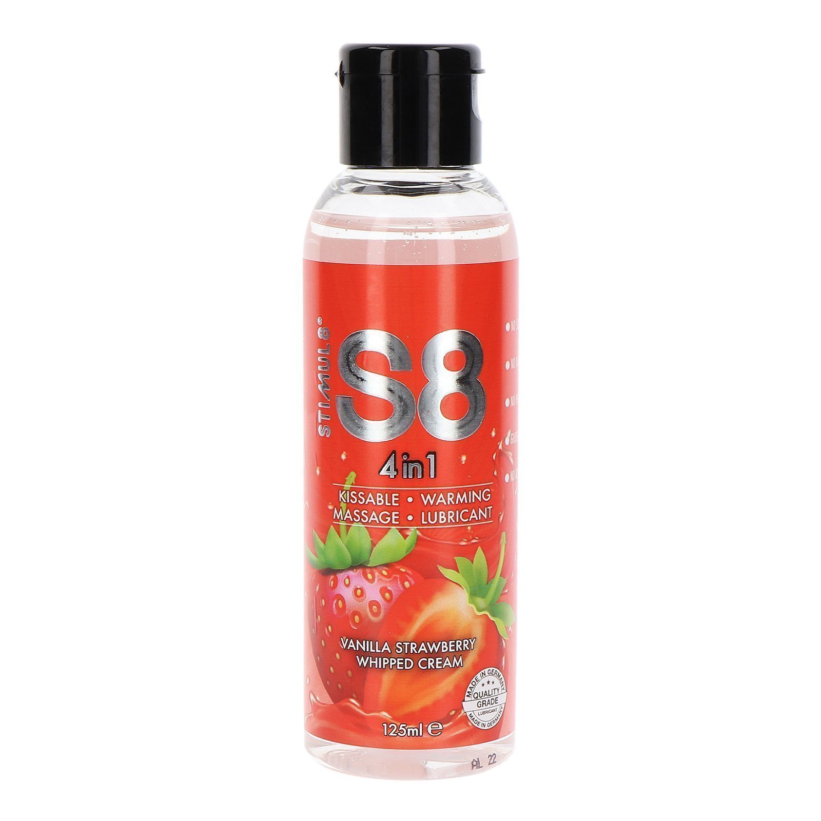 Šildantis masažinis lubrikantas „4 in 1 Vanilla Strawberry Whipped Cream“, 125 ml - Stimul8