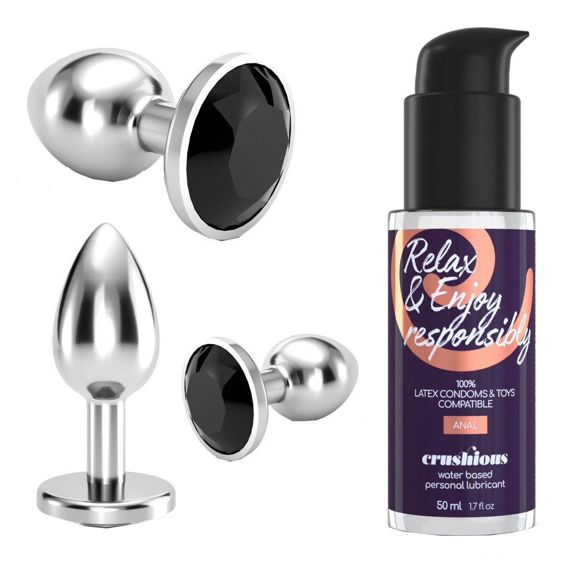 Analinių kaiščių ir lubrikanto rinkinys „Bijou Anal Wet Train Trio Black“ - Crushious