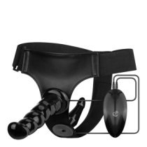 Vibruojantis dvigubas strap-on dildo „Vibrating Strap-on Set“ - EasyToys