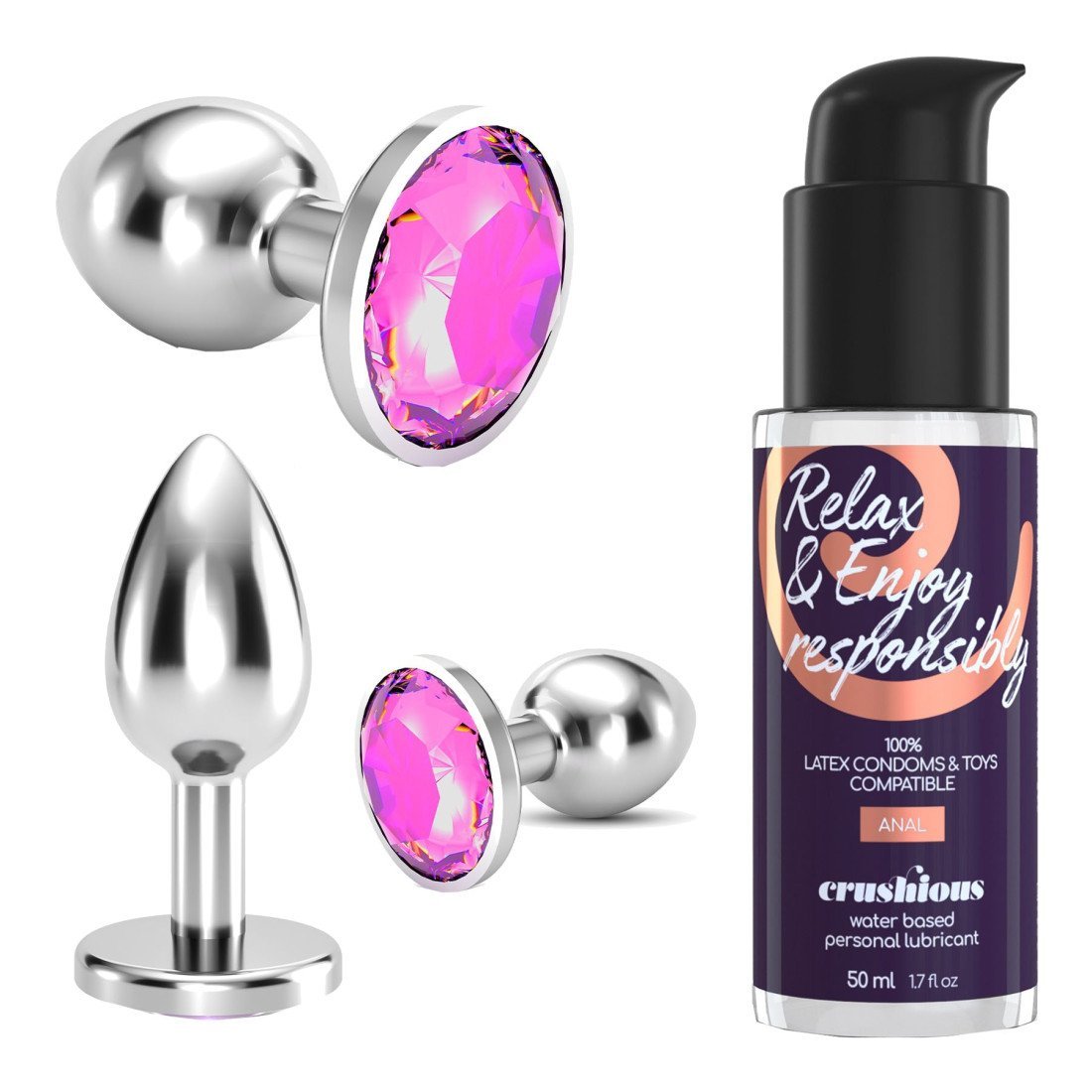 Analinių kaiščių ir lubrikanto rinkinys „Bijou Anal Wet Train Trio Pink“ - Crushious