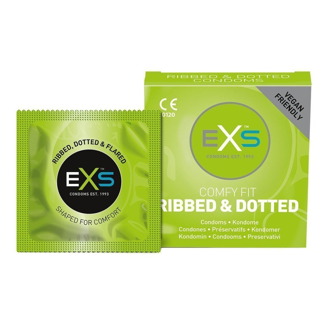 Stimuliuojantys prezervatyvai „Ribbed & Dotted“, 3 vnt. - EXS Condoms