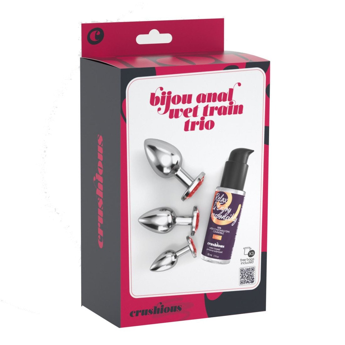 Analinių kaiščių ir lubrikanto rinkinys „Bijou Anal Wet Train Trio Red“ - Crushious