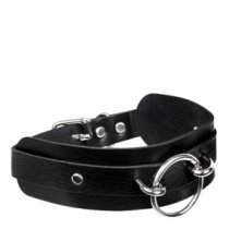 Antkaklis „O-Ring Front Collar Black Silver“ - Kinky Diva