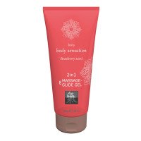 Masažo gelis - lubrikantas „Shiatsu Strawberry Scent“, 200 ml - Hot