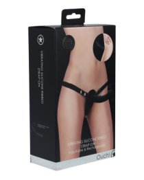 Vibruojantis strap-on dildo „Vibrating Silicone Ribbed Strap-on“ - Ouch!