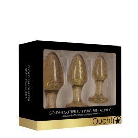 Analinių kaiščių rinkinys „Golden Glitter Butt Plug Set“ - Ouch!