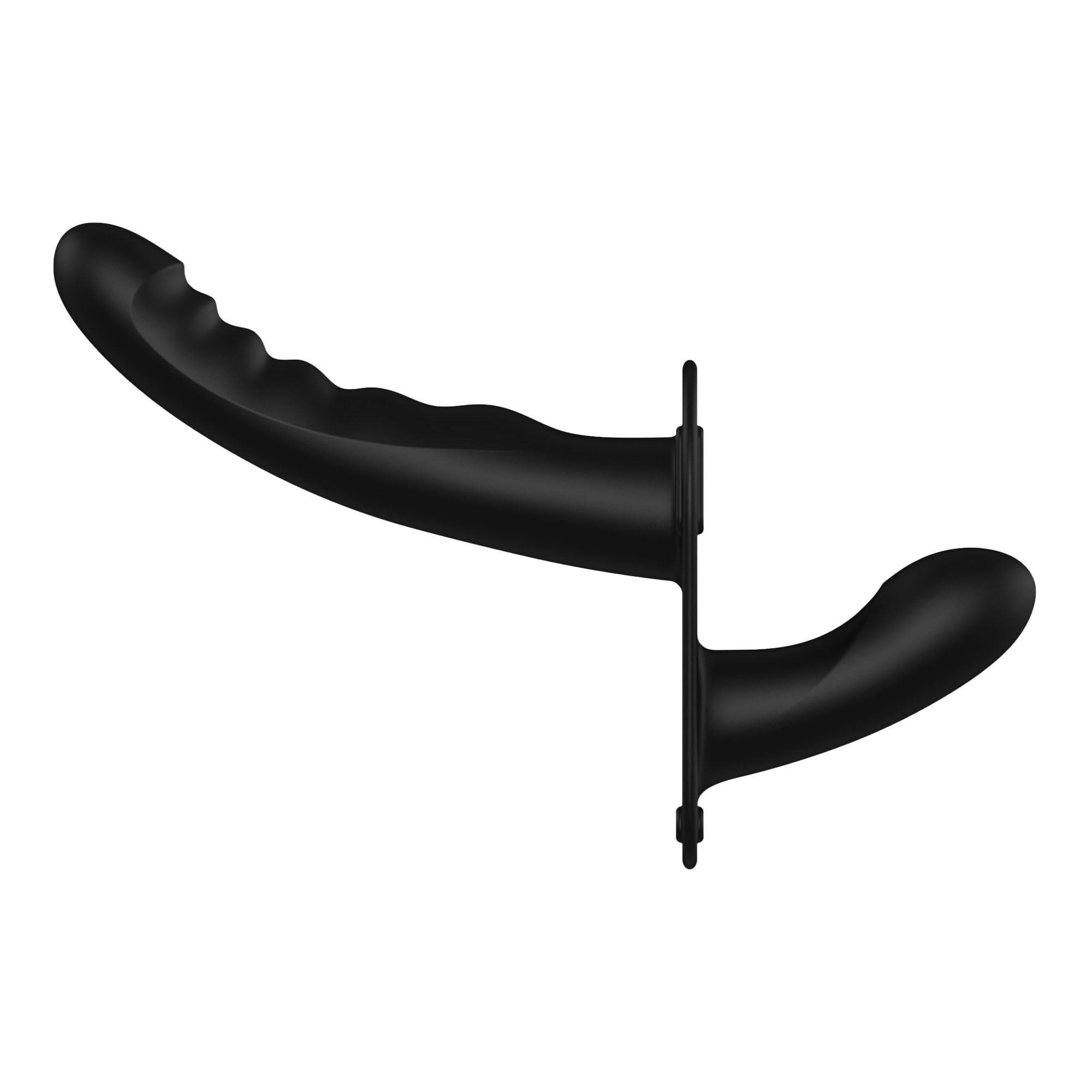 Vibruojantis strap-on dildo „Dual Vibrating Silicone Ribbed Strap-on“ - Ouch!