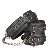 Antkaklio ir antrankių rinkinys „Leather Collar With Handcuffs“ - EasyToys