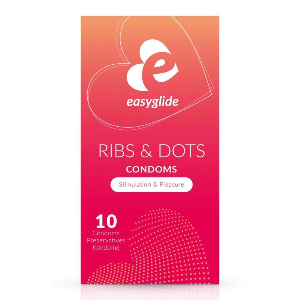 Stimuliuojantys prezervatyvai „Ribs and Dots“, 10 vnt. - EasyGlide